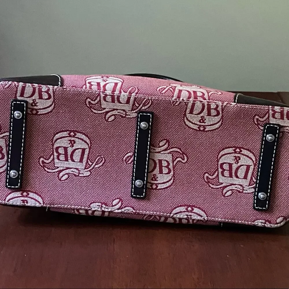Vintage Dooney & Bourke Logo Canvas Red Domed Satchel Purse and Wristlet Set